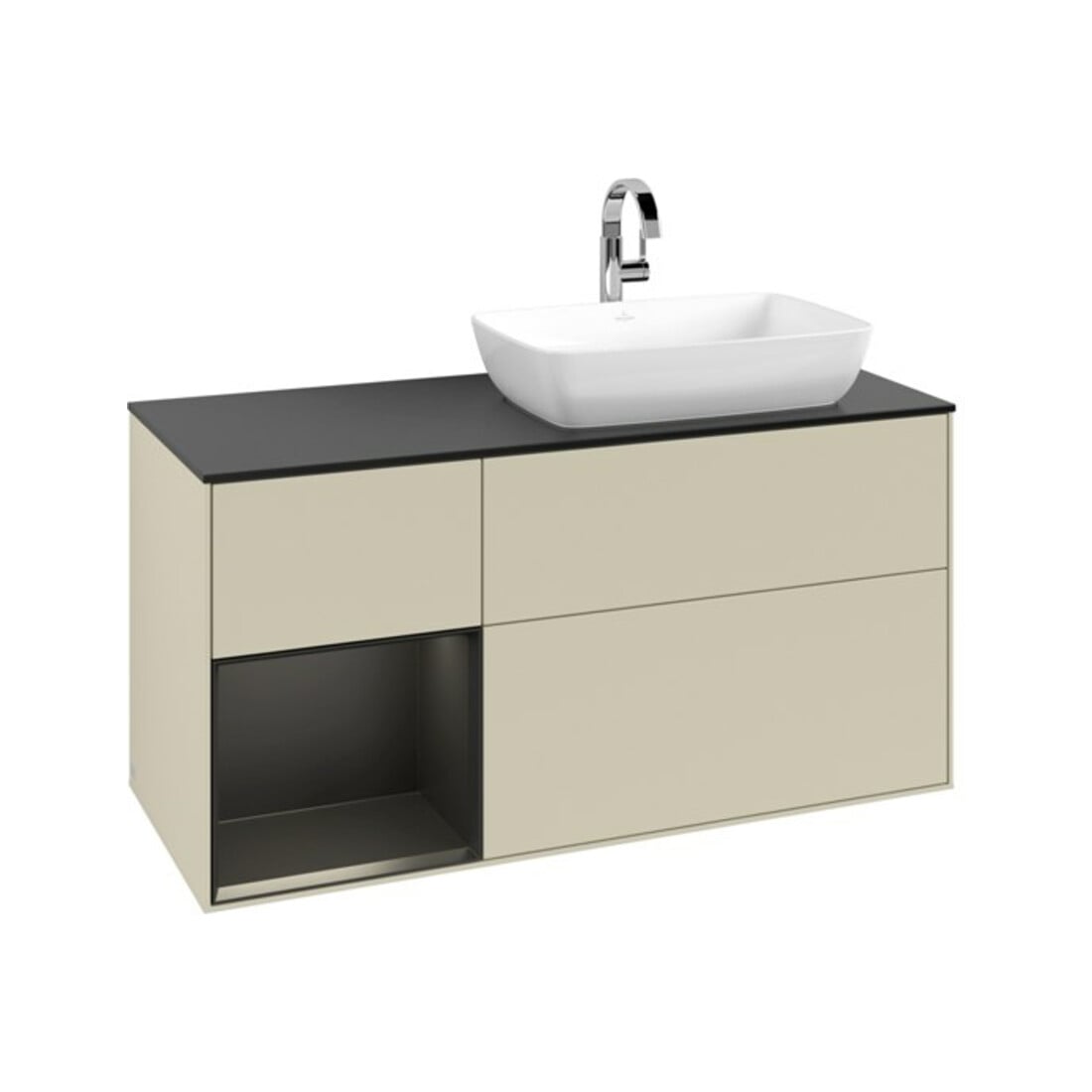 V&B Meuble sous-lavabo Finion 120 cm, placage bois, face bleue mate laquée, côtés gris mat laqués