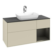 V&B Meuble sous lavabo Finion 120 cm, placage bois, face bleue mate laquée, côtés gris mat laqués-3