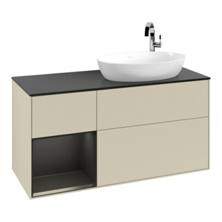 V&B Meuble sous lavabo Finion 120 cm, placage bois, face bleue mate laquée, côtés gris mate laqués