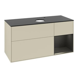 V&B Meuble sous lavabo Finion 120 cm, placage bois, face bleue mate laquée, côtés gris mate laqués