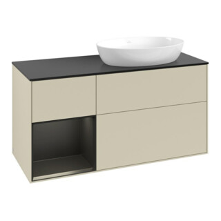 V&B Meuble sous lavabo Finion 120 cm, placage bois, face bleue mate laquée, côtés gris mate laqués