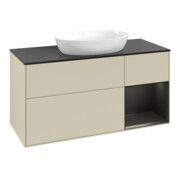 V&B Meuble sous lavabo Finion 120 cm, placage bois, face bleue mate laquée, côtés gris mate laqués-3