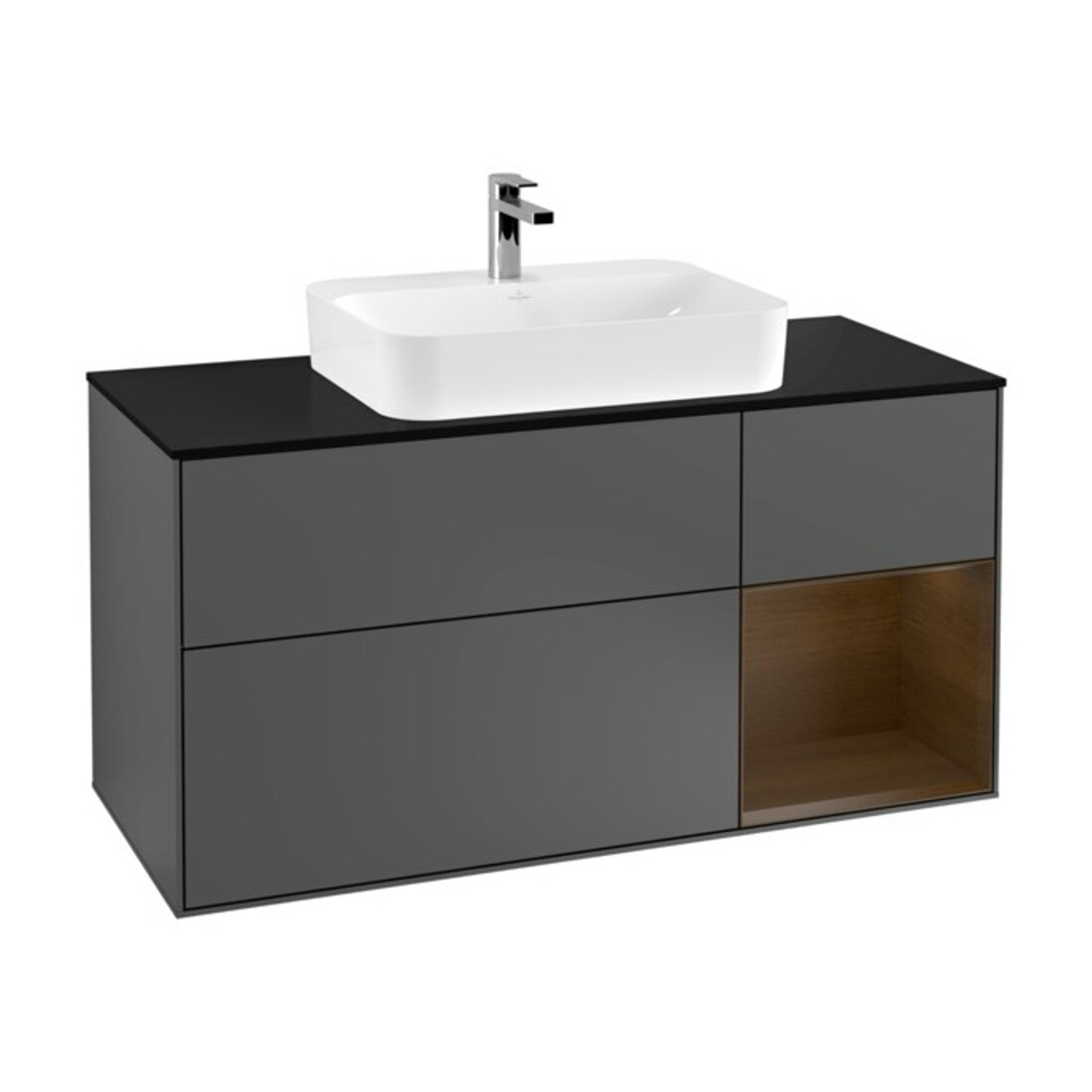 V&B Meuble sous lavabo Finion 120 cm, placage bois, face droite, anthracite mat