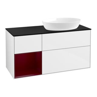 V&B Meuble sous lavabo Finion 120 cm, placage bois, face en laque blanche brillante