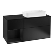 V&B Meuble sous-lavabo Finion 120 cm, placage bois, face gauche bleu laqué, bleu laqué