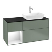 V&B Meuble sous lavabo Finion 120 cm, placage bois, face gris blanc laqué, huile et laqué