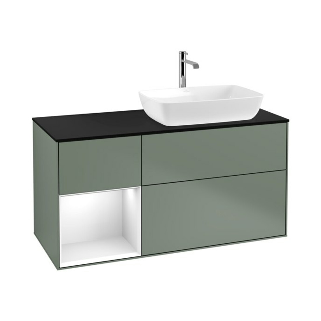 V&B Meuble sous lavabo Finion 120 cm, placage bois, face gris blanc laqué, huile et laqué