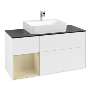 V&B Meuble sous lavabo Finion 120 cm, placage bois, face laquée, blanc, avec laque