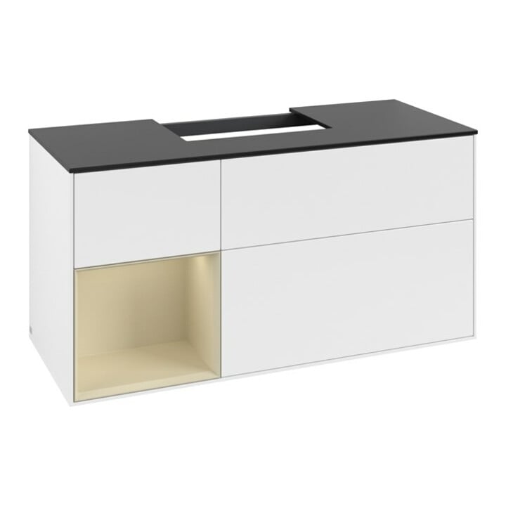 V&B Meuble sous lavabo Finion 120 cm, placage bois, face laquée, blanc, avec laque