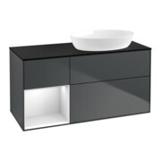 V&B Meuble sous lavabo Finion 120 cm, placage bois, face laquée blanc, corps laqué bleu