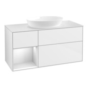 V&B Meuble sous lavabo Finion 120 cm, placage bois, face laquée blanche, corps laqué blanc