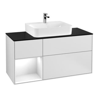 V&B Meuble sous lavabo Finion 120 cm, placage bois, face laquée blanche, corps laqué blanc