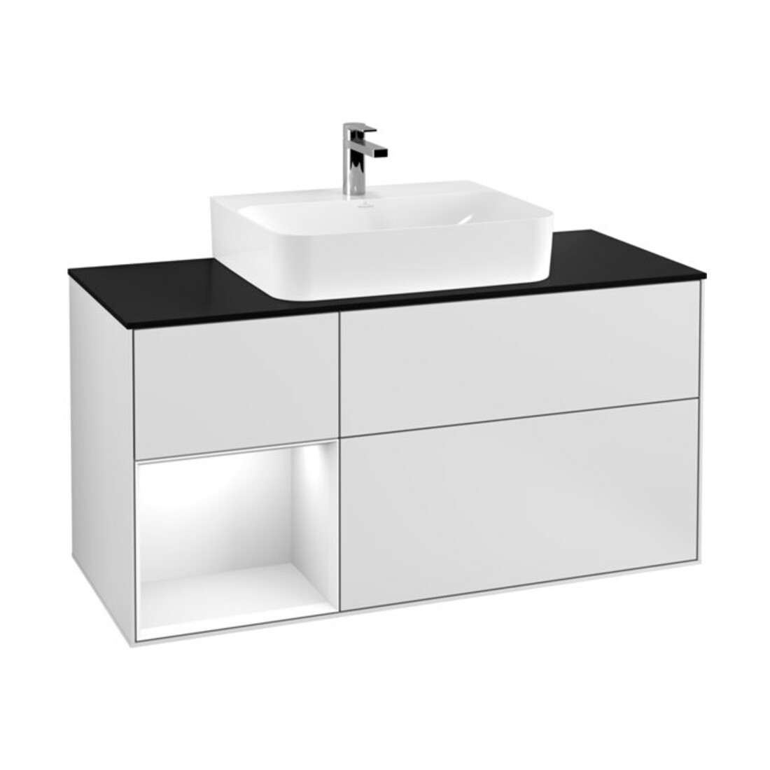 V&B Meuble sous lavabo Finion 120 cm, placage bois, face laquée blanche, corps laqué blanc