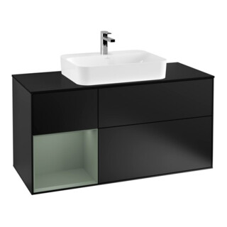 V&B Meuble sous lavabo Finion 120 cm, placage bois, face laquée, bleu laqué