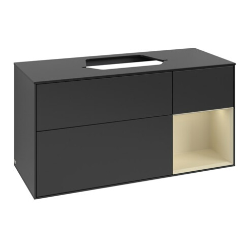 V&B Meuble sous lavabo Finion 120 cm, placage bois, gris argent, laqué bleu