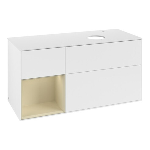 V&B Meuble sous lavabo Finion 120 cm, placage bois, gris argent mat laqué, blanc mat laqué