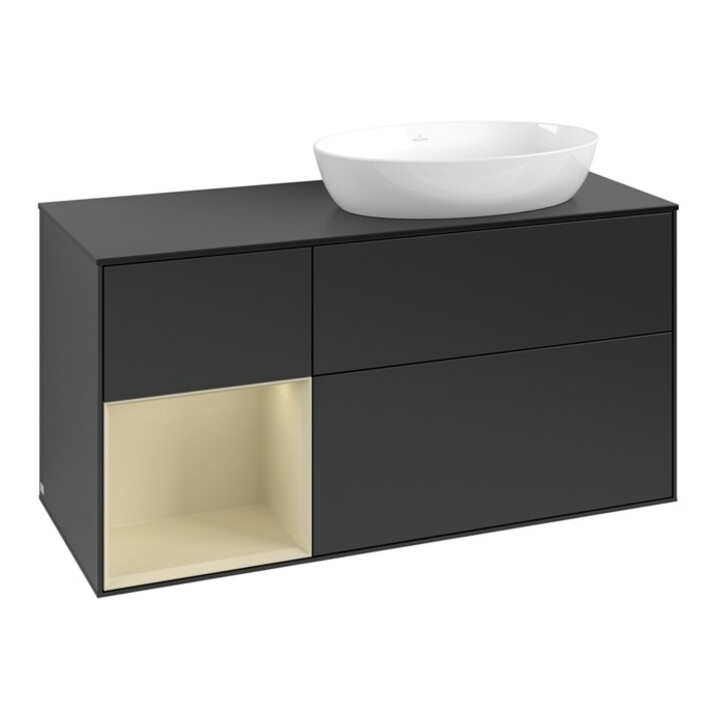 V&B Meuble sous lavabo Finion 120 cm, placage bois, gris argent mat laqué, bleu mat laqué
