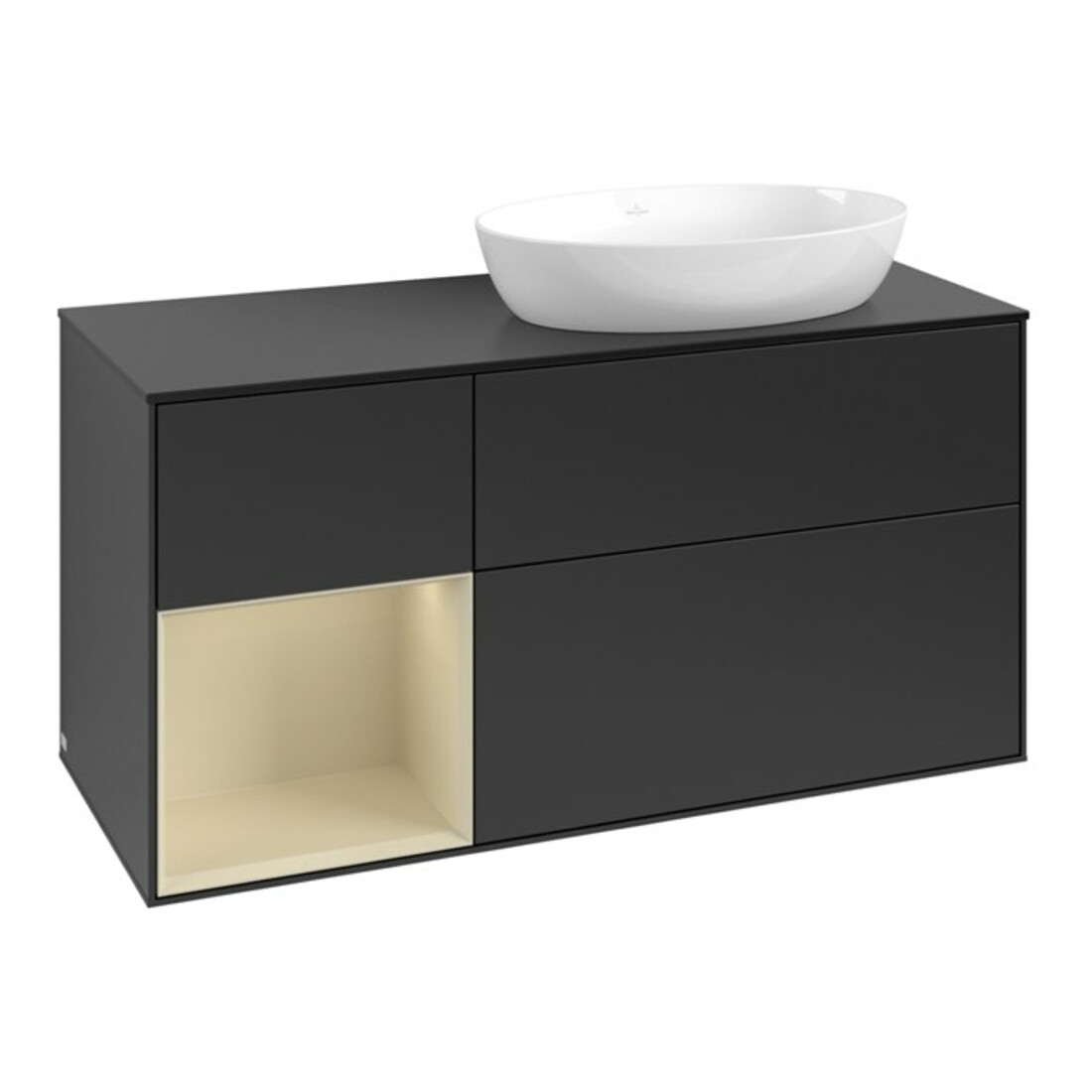 V&B Meuble sous lavabo Finion 120 cm, placage bois, gris argent mat laqué, bleu mat laqué