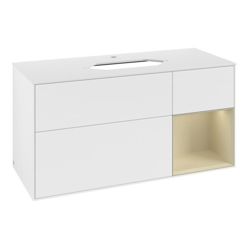 V&B Meuble sous lavabo Finion 120 cm, placage bois, gris, avec laque blanche