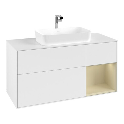 V&B Meuble sous lavabo Finion 120 cm, placage bois, gris, avec laque blanche
