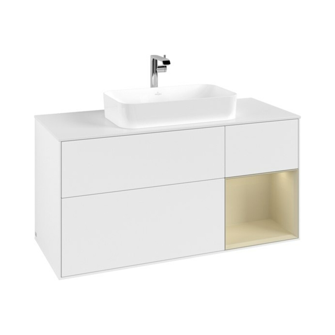 V&B Meuble sous lavabo Finion 120 cm, placage bois, gris, avec laque blanche