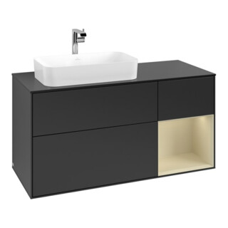 V&B Meuble sous lavabo Finion 120 cm, placage bois, gris, blanc laqué