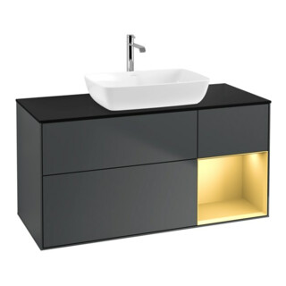 V&B Meuble sous lavabo Finion 120 cm, placage bois, gris clair mat, avec plan mat