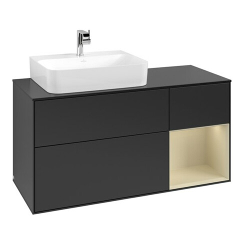 V&B Meuble sous lavabo Finion 120 cm, placage bois, gris clair mat, blanc mat laqué