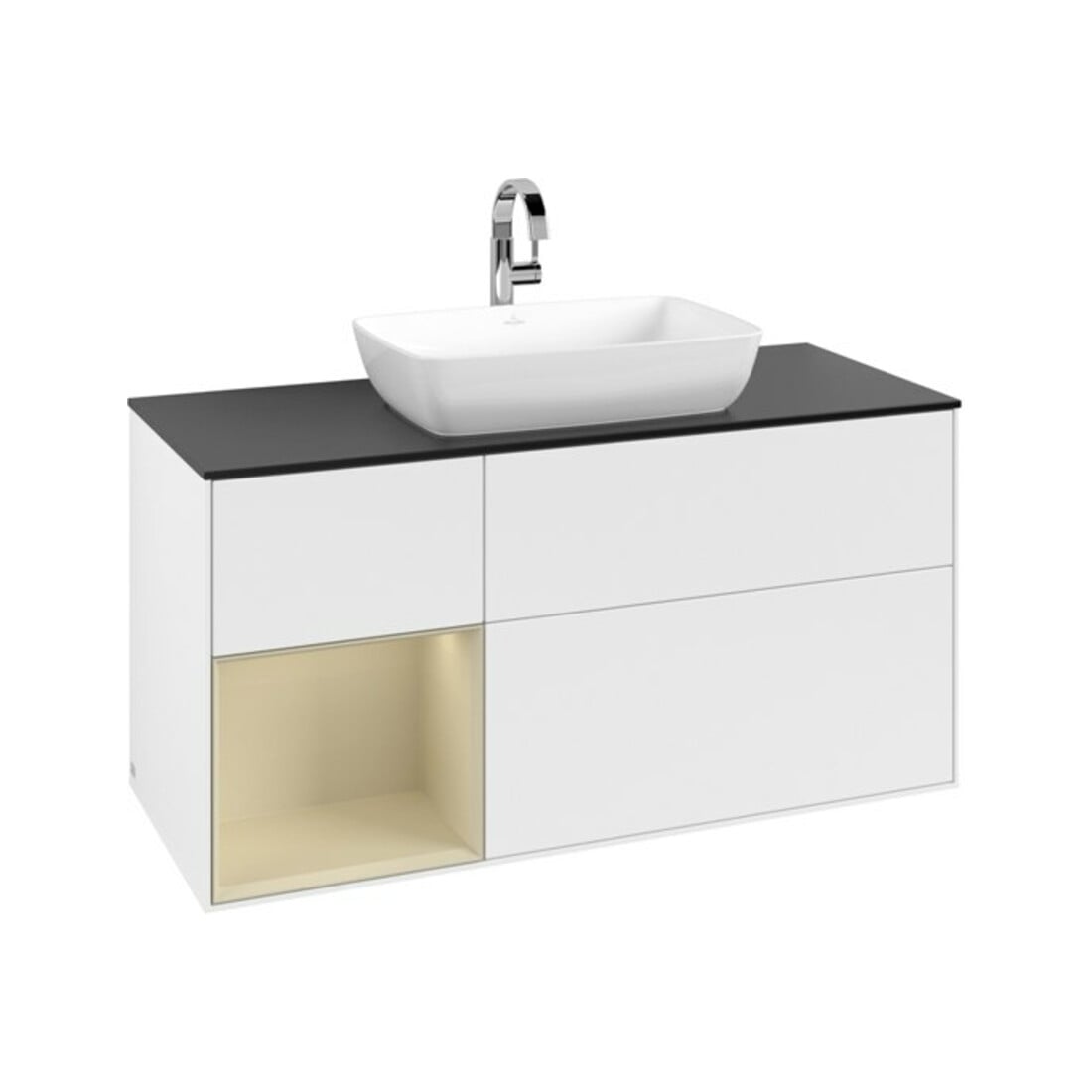 V&B Meuble sous lavabo Finion 120 cm, placage bois, gris clair mat laqué, blanc mat laqué