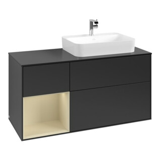 V&B Meuble sous lavabo Finion 120 cm, placage bois, gris clair mat, laqué bleu mat