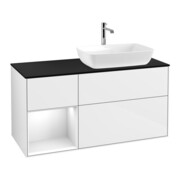 V&B Meuble sous lavabo Finion 120 cm, placage bois, gris, laqué blanc brillant