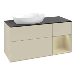 V&B Meuble sous lavabo Finion 120 cm, placage bois, gris mat laqué