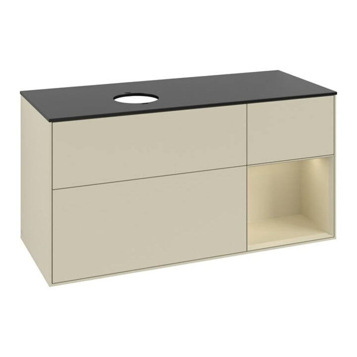 V&B Meuble sous lavabo Finion 120 cm, placage bois, gris mat laqué