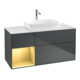 V&B Meuble sous lavabo Finion 120 cm, placage bois, gris mat laqué, avec plan de toilette blanc laqué-1