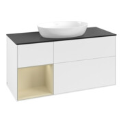 V&B Meuble sous lavabo Finion 120 cm, placage bois, gris mat laqué, blanc mat laqué