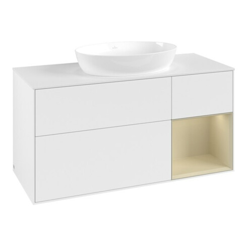 V&B Meuble sous lavabo Finion 120 cm, placage bois, gris mat laqué, blanc mat laqué