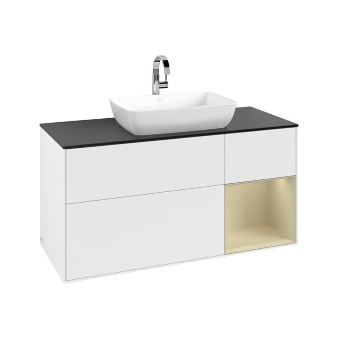 V&B Meuble sous lavabo Finion 120 cm, placage bois, gris mat laqué, blanc mat laqué