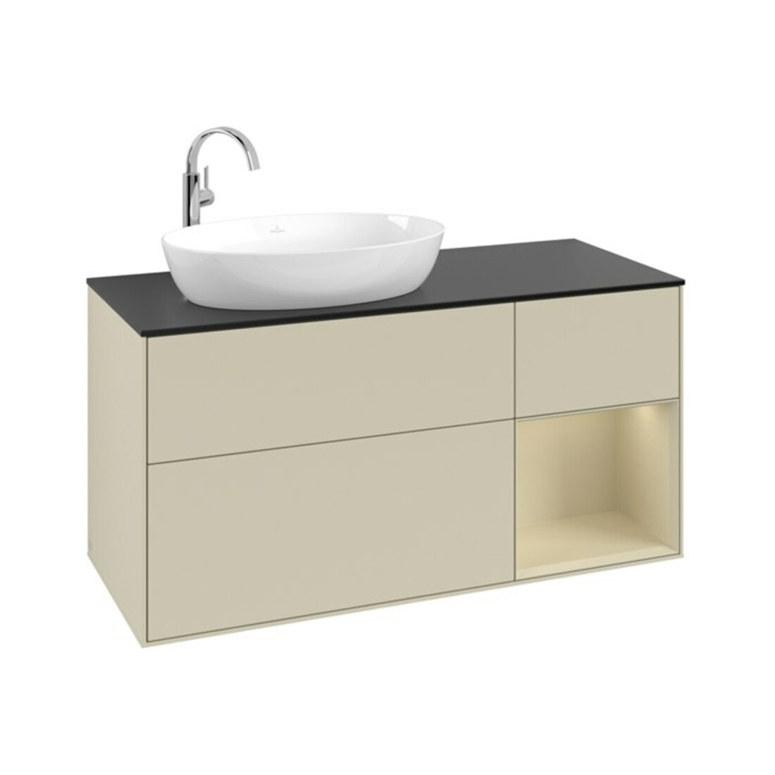 V&B Meuble sous lavabo Finion 120 cm, placage bois, gris mat, laqué gris