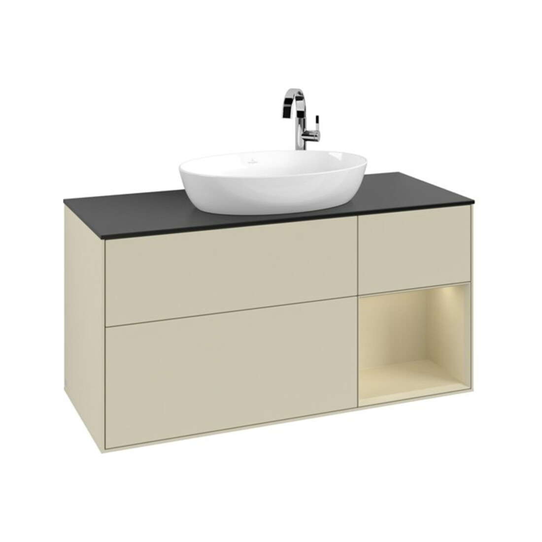 V&B Meuble sous lavabo Finion 120 cm, placage bois, gris satin mat, laqué gris mat