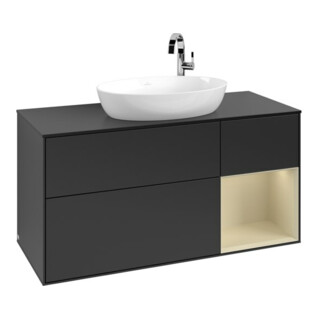 V&B Meuble sous lavabo Finion 120 cm, placage bois, gris soie mat laqué, blanc mat laqué