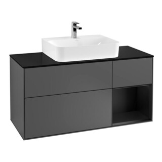 V&B Meuble sous lavabo Finion 120 cm, placage bois, laque anthracite mat
