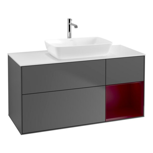 V&B Meuble sous lavabo Finion 120 cm, placage bois, laqué, anthracite mat