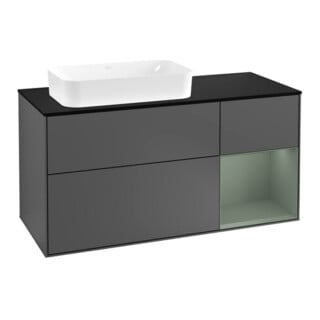 V&B Meuble sous lavabo Finion 120 cm, placage bois, laqué anthracite mat