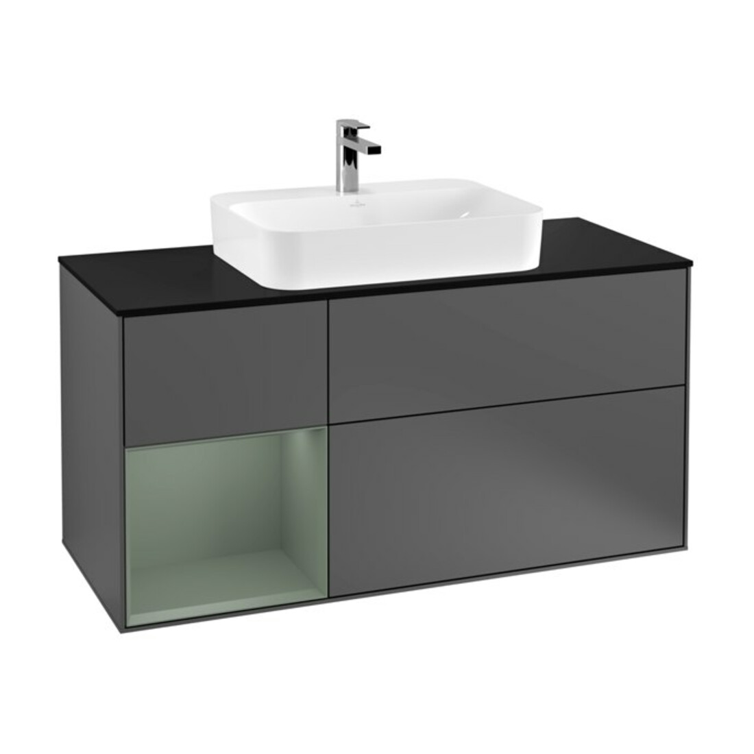 V&B Meuble sous lavabo Finion 120 cm, placage bois, laque anthracite mat