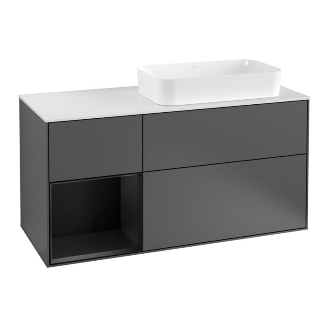 V&B Meuble sous-lavabo Finion 120 cm, placage bois, laqué anthracite mat
