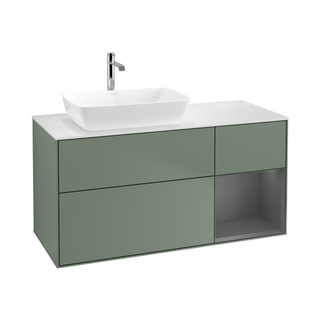 V&B Meuble sous lavabo Finion 120 cm, placage bois, laqué argent, huile laquée
