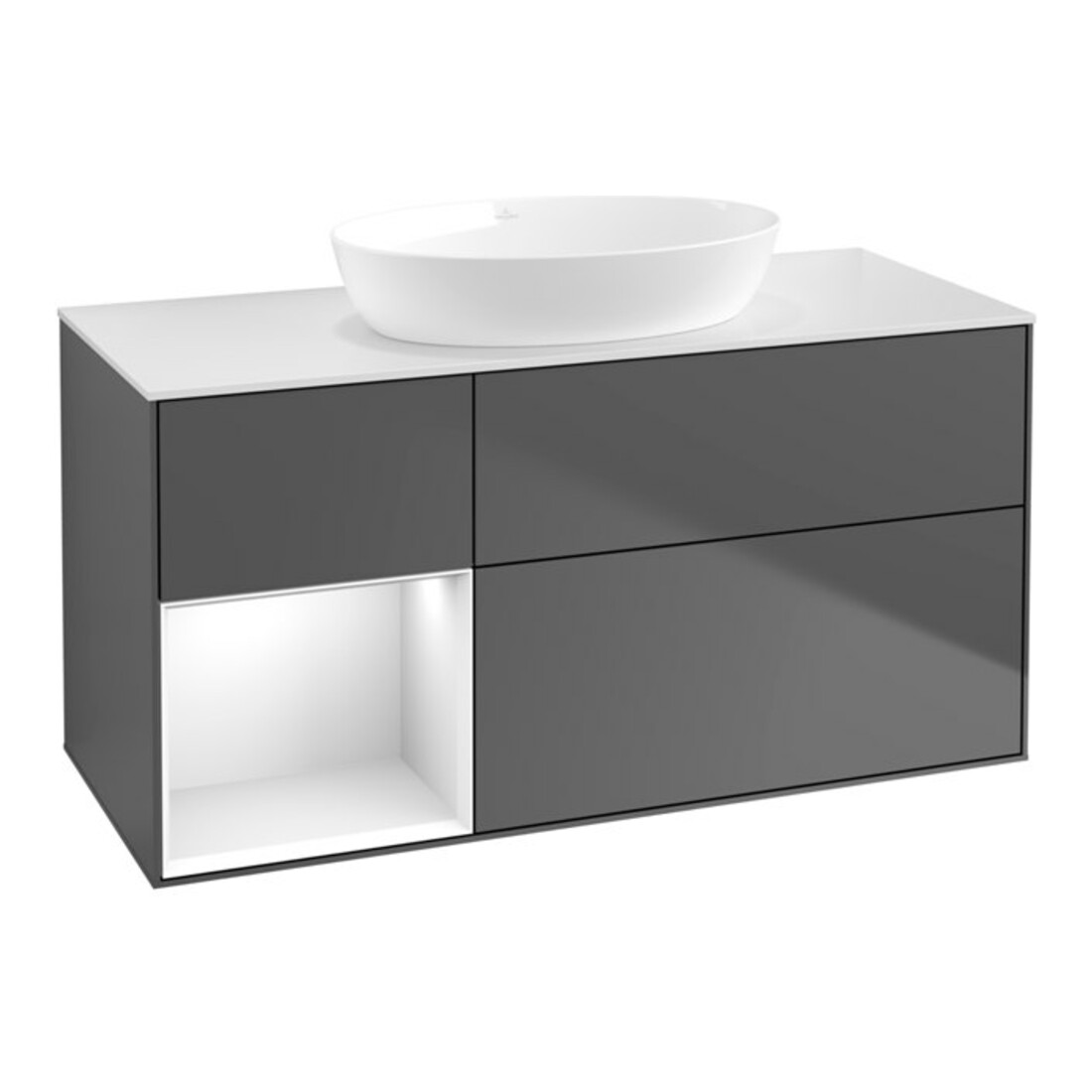 V&B Meuble sous lavabo Finion 120 cm, placage bois, laqué blanc, anthracite m