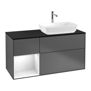 V&B Meuble sous lavabo Finion 120 cm, placage bois, laqué blanc, anthracite m