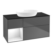 V&B Meuble sous lavabo Finion 120 cm, placage bois, laqué blanc, anthracite m