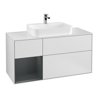 V&B Meuble sous lavabo Finion 120 cm, placage bois, laqué blanc, avec rangement